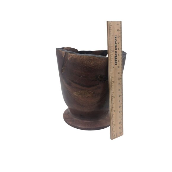 Handcrafted Decorative Wooden Planter Vase With Natural Edge Walnut?  6" Tall - Picture 4 of 10